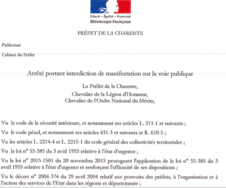 Interdiction temporaire des manifestations sur la voie publique en Charente